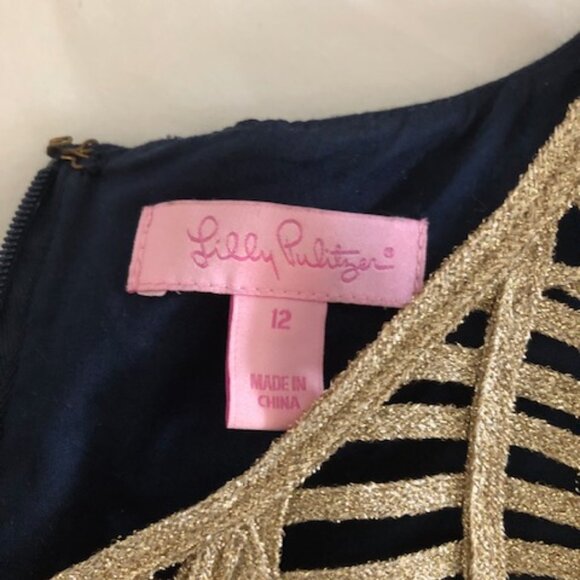 Lilly Pulitzer 25138 True Navy/Soutache Gold Tana Shift Dress size 12 - Picture 2 of 4